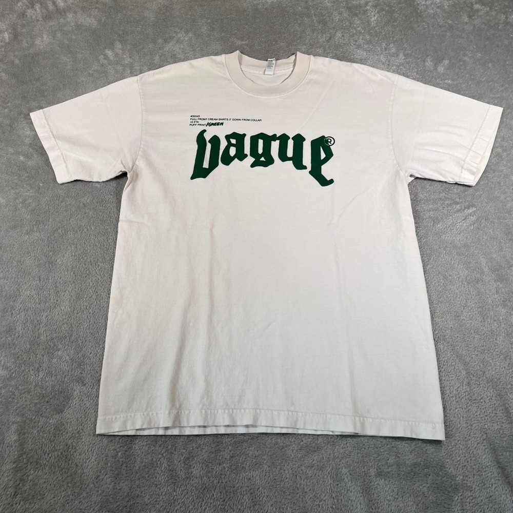 Vague Streetwear T-Shirt Mens Medium Cream Graphic Print Short Sleeve Cotton